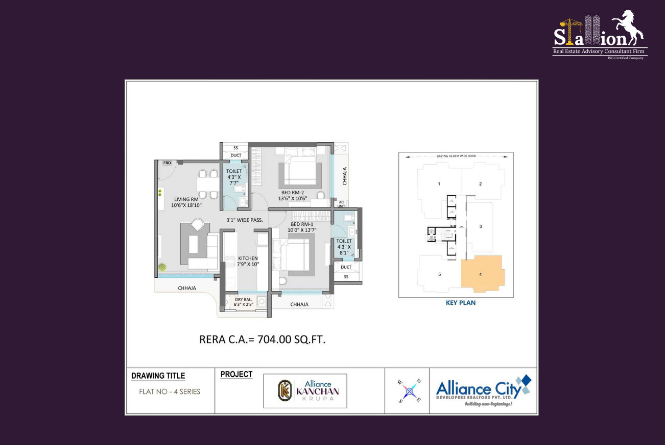 2 BHK Floor Plan 704 SQ.FT